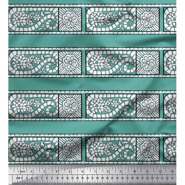Soimoi Georgette Viscose Fabric Leaves & Floral Block Printed Craft Fabric by The Yard 42 Inch Wide