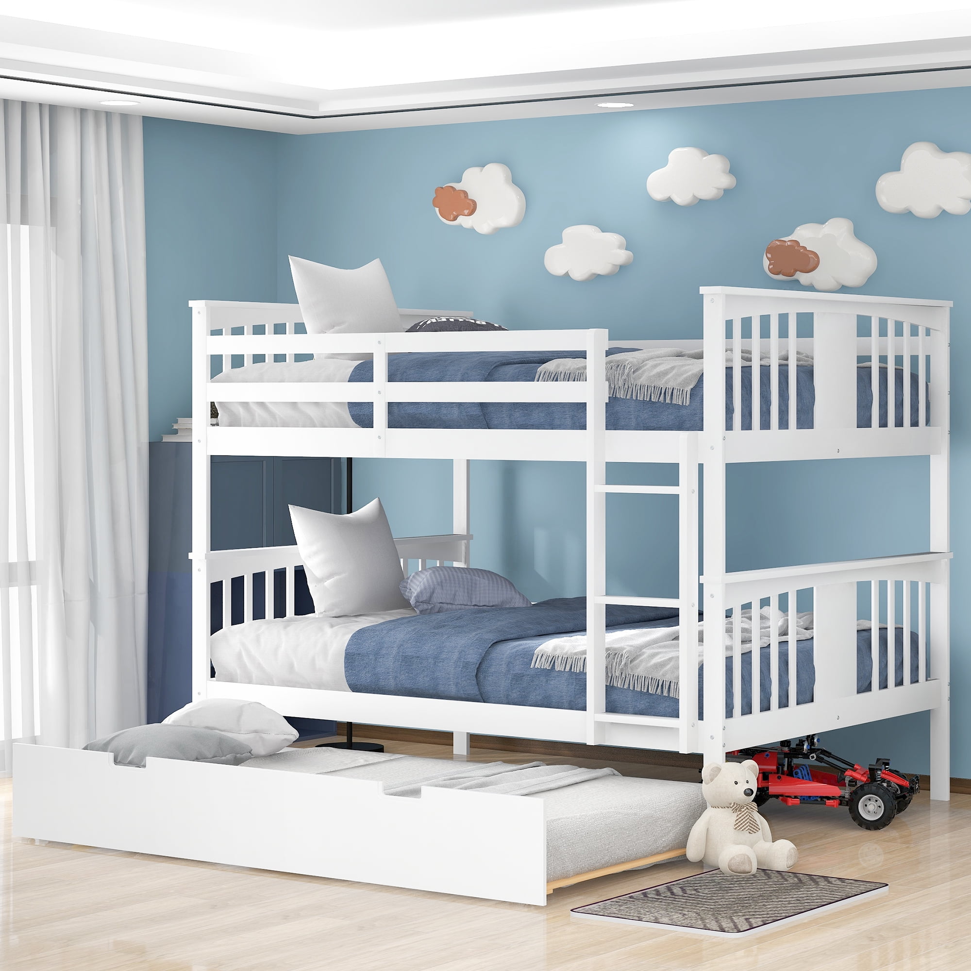 Bedroom Guest Room Furniture, Shyann Twin Over Full Bunk Bed With Trundle