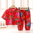 thumbnail image 2 of Bjutir Toddler Kids Girls Outfit Set Graphic Print Short Sleeve V-Neck T-Shirt With Pants Outfit Summer Soft Girls Set Size 2-3 Years Red, 2 of 4