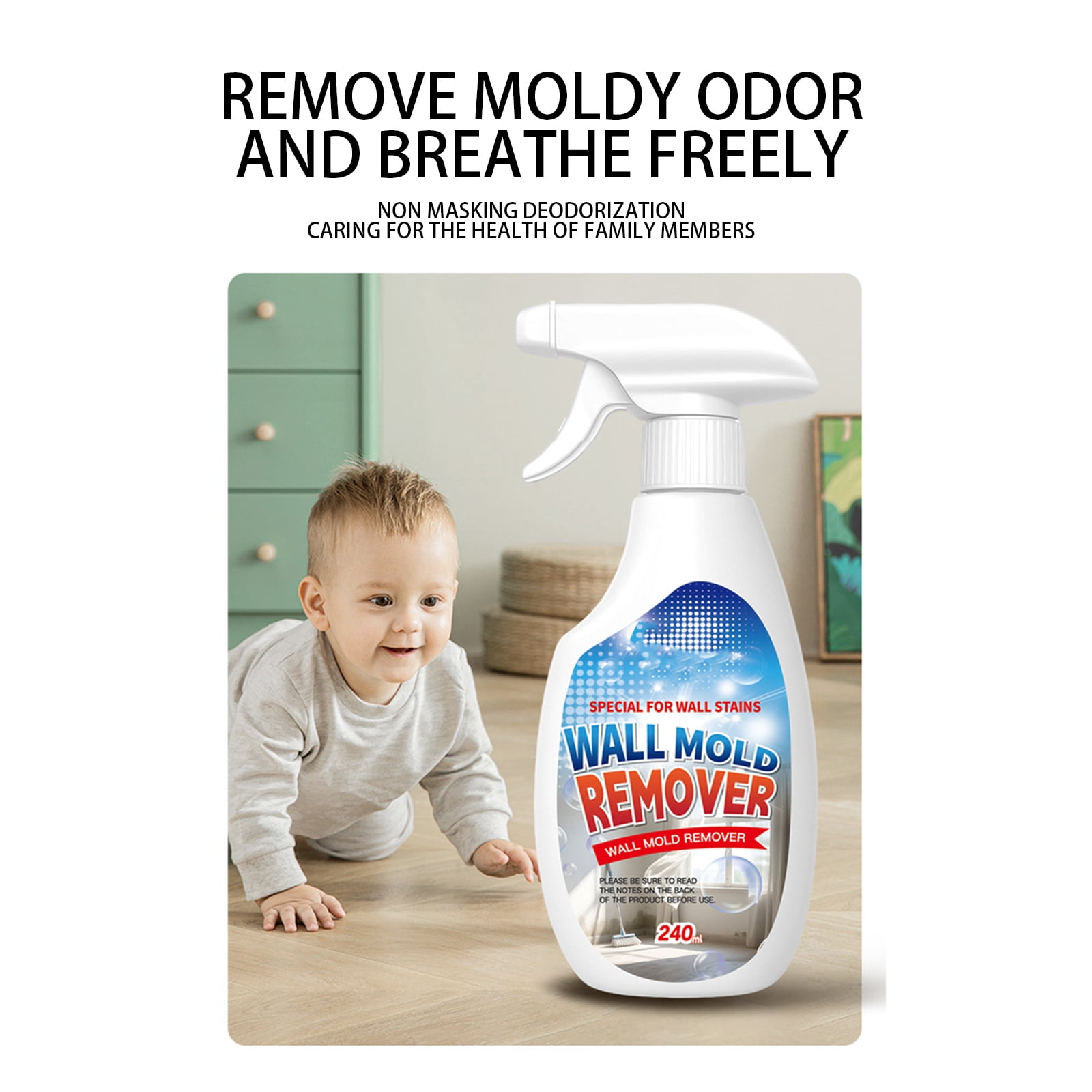 Fiell Wall Mold Remover Spray, Powerful Mold Stain Remover, Multi-Surface Cleaner For White Walls Wood Tile Fabric Bathrooms Kitchens 240Ml Spray Bottle, Safe & Effective Home