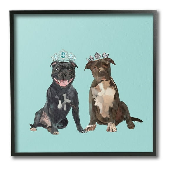 Stupell Industries Royal Pit Bulls with Crowns Animals & Insects Painting Black Framed Art Print Wall Art, 12 x 12