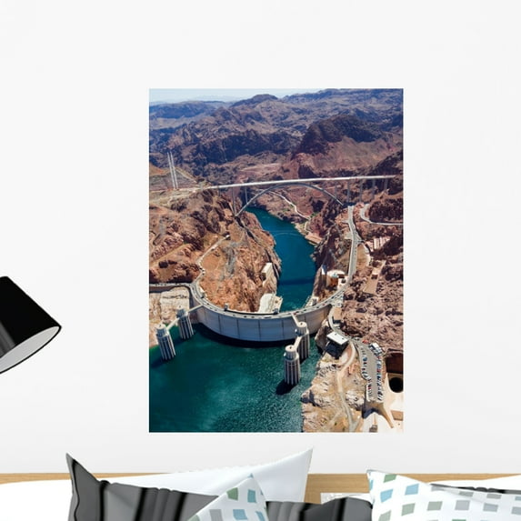 Aerial Hoover Dam and Wall Mural by Wallmonkeys Peel and Stick Graphic (24 in H x 18 in W) WM282756