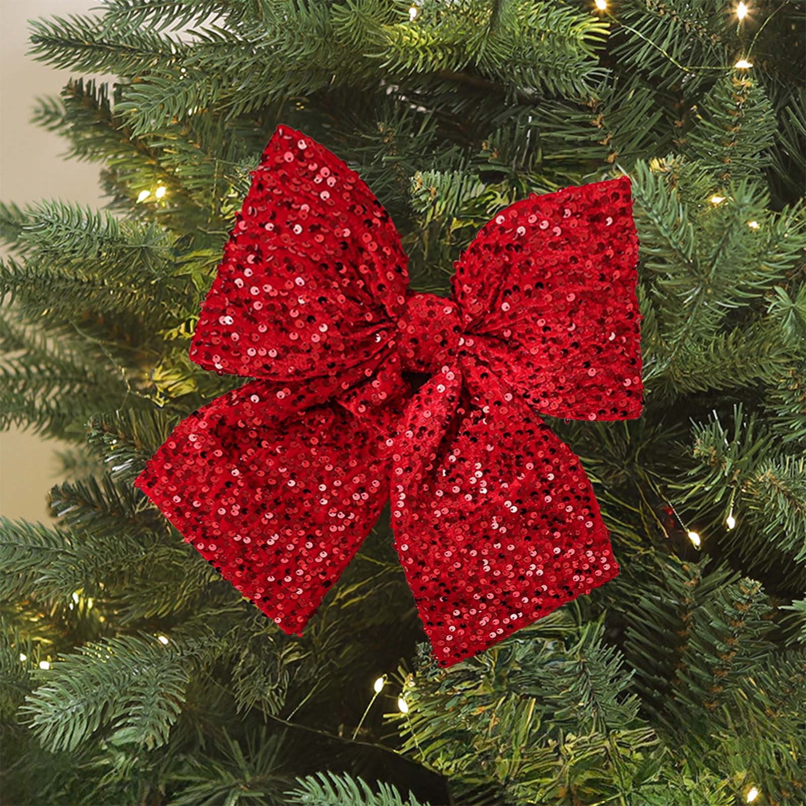 4 PCS Christmas Bow 11x10 Inches Premium Velvet Ribbon with Sequins Glitter Decoration for Christmas Tree Wedding Gift Box Party Decor Multiple Size Options Available