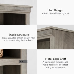 Acekid 5 Tier Book Shelf - Farmhouse Book Case, 67.4" Tall Storage Shelf, Wooden Bookshelves for Living Room & Home Office, 31.5" W x 12.8" D, Grey