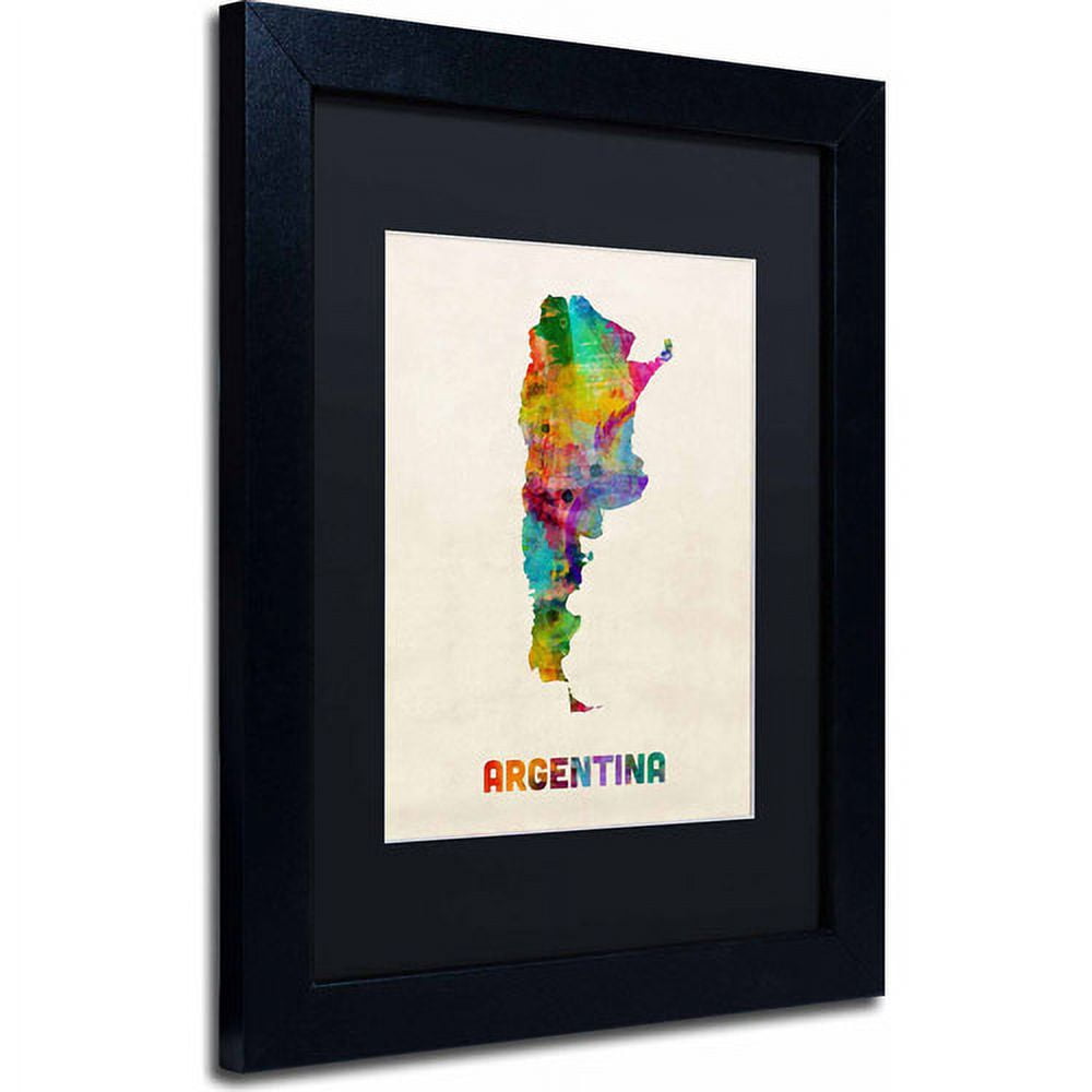 Trademark Fine Art "Argentina Watercolor Map" Canvas Art by Michael Tompsett, Black Matte, Black Frame