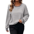 thumbnail image 2 of YHAJDS Womens Trendy Tops Striped Print Crew Neck Raglan Long Sleeve Sweatshirt, 2 of 8