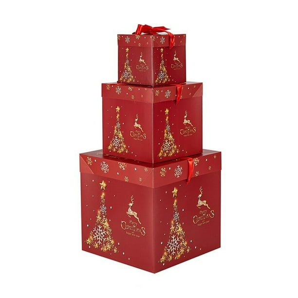 Yuarrent Cajas de regalo de Navidad de 3 uds., cajas de papel para exteriores, organizadores de dulces, regalos, adorno de embalaje de Kits de decoración para fiestas Rojo S