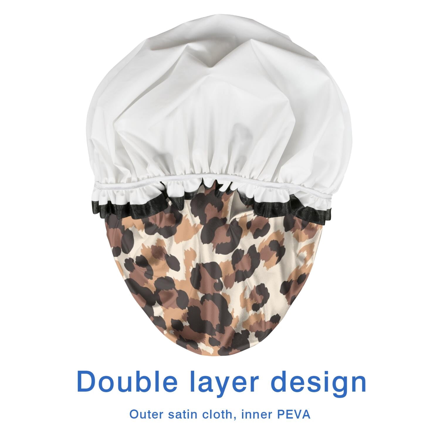 Shower Caps,Beige and Brown Leopard Pattern Waterproof Shower Cap for Women 4 Pieces,Double Reusable Hair Cover for Shower PEVA Elastic Stretch Hem