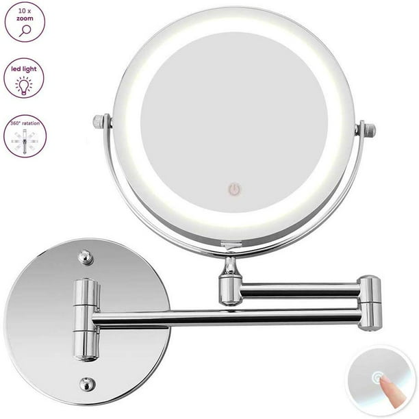Wall Mounted Makeup Mirror Led Lighted 10x Magnification Two Sided Round Swivel Extendable Bathroom Make Up Shaving Mirror Walmart Com Walmart Com walmart