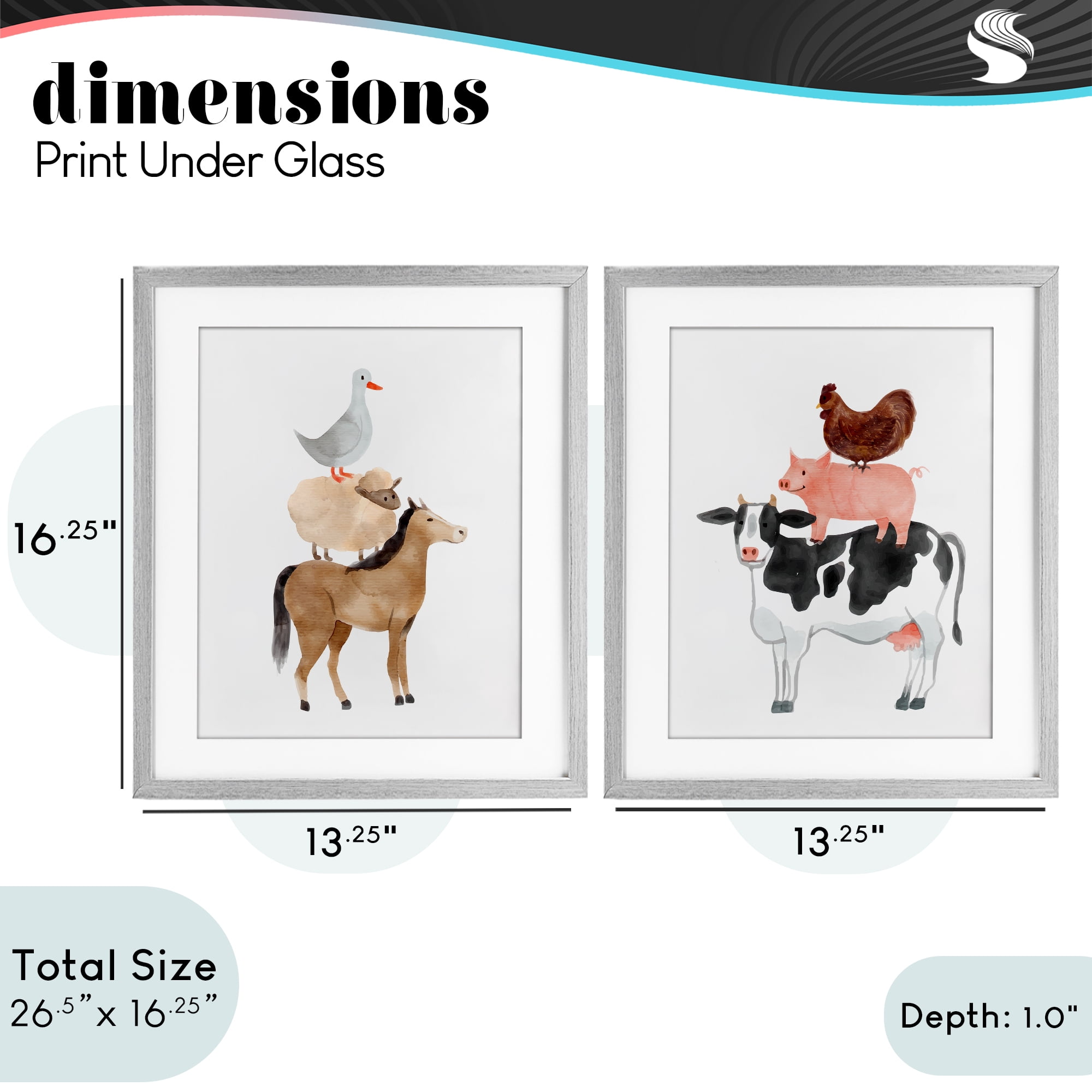 Stupell Industries Whimsical Farm Life Stacks 2 Piece Gray Framed Print Under Glass Set, design by Kim Allen
