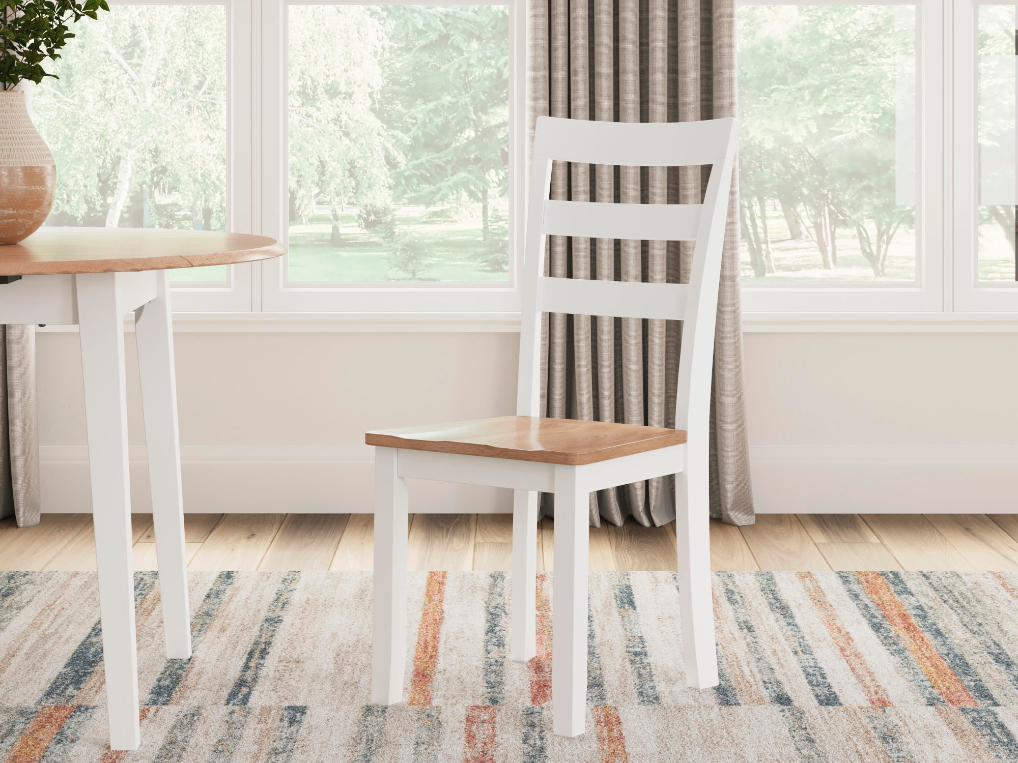 Signature Design by Ashley Gesthaven Dining Side Chair Set (2), White/Natural, Farmhouse Wood Chairs with Ladderback Design