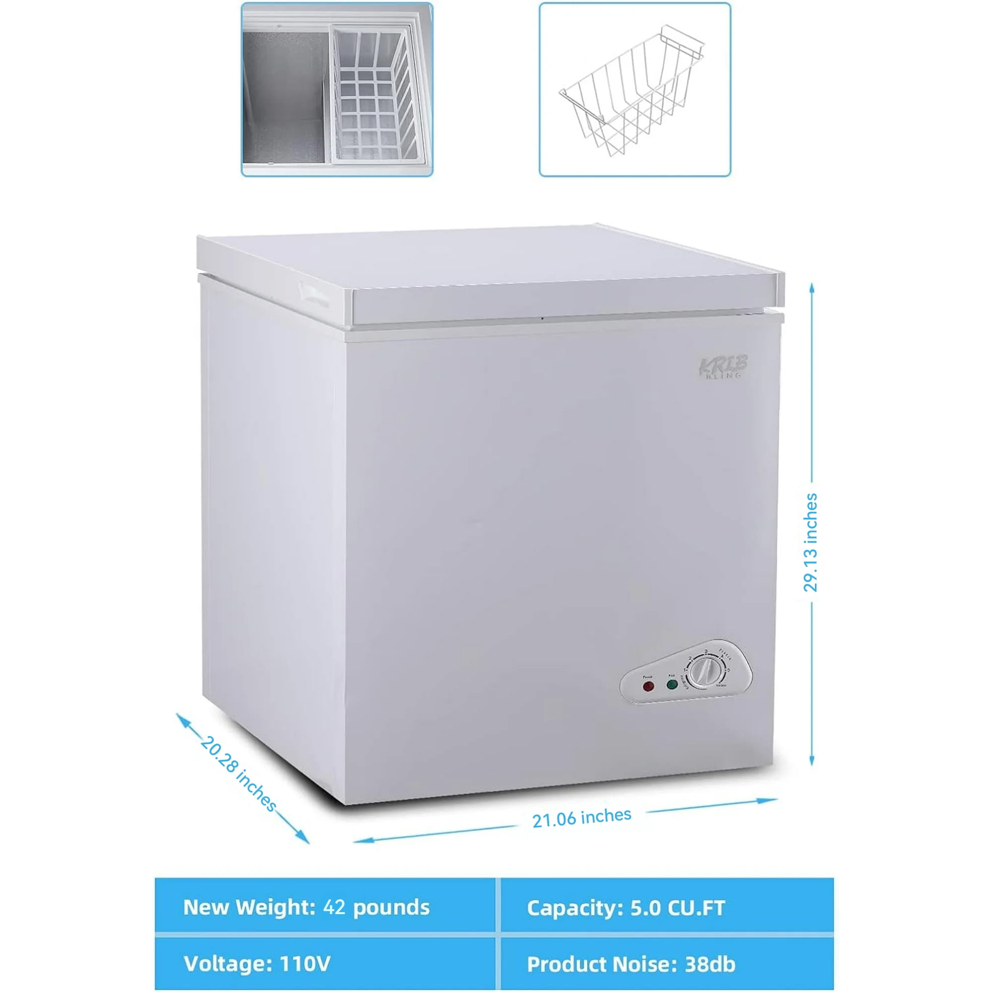 GGTB 3.5 Cu.ft Chest Freezer Refrigerator with Removable Basket, Top Open Door, 7 Temperature Settings for Home Kitchen Dining Room, White