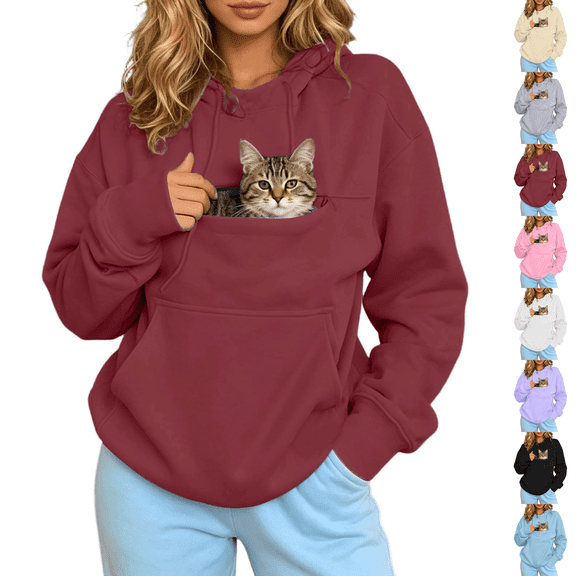 Hoodie with Dog Pouch Oversized Pet Hoodies Lightweight Hooded Sweatshirt for Puppy Dogs Holder Cat Hoodie Wine XL