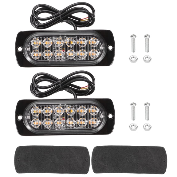 Uxcell 12-LED Aluminum Strobe Lights, 2 Pack MIni Warning Strobe Lamps Car Truck Slim Flash Light for Vehicle LED Grille Head Warning Lamps, Yellow