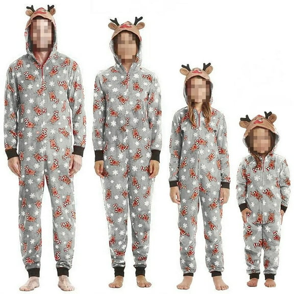DcoolMoogl Family Matching Christmas Pajamas Set Xmas Reindeer Onesies Jumpsuit Hoodie Sleepwear for Family Adults Kids