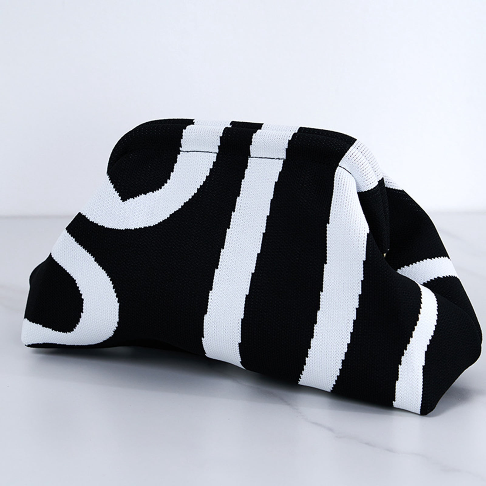 Tnobhg Women Clutch Bag Striped Print Color Matching Dumpling Shape Large Capacity Summer Beach Purse Commute Travel Dating Handbag
