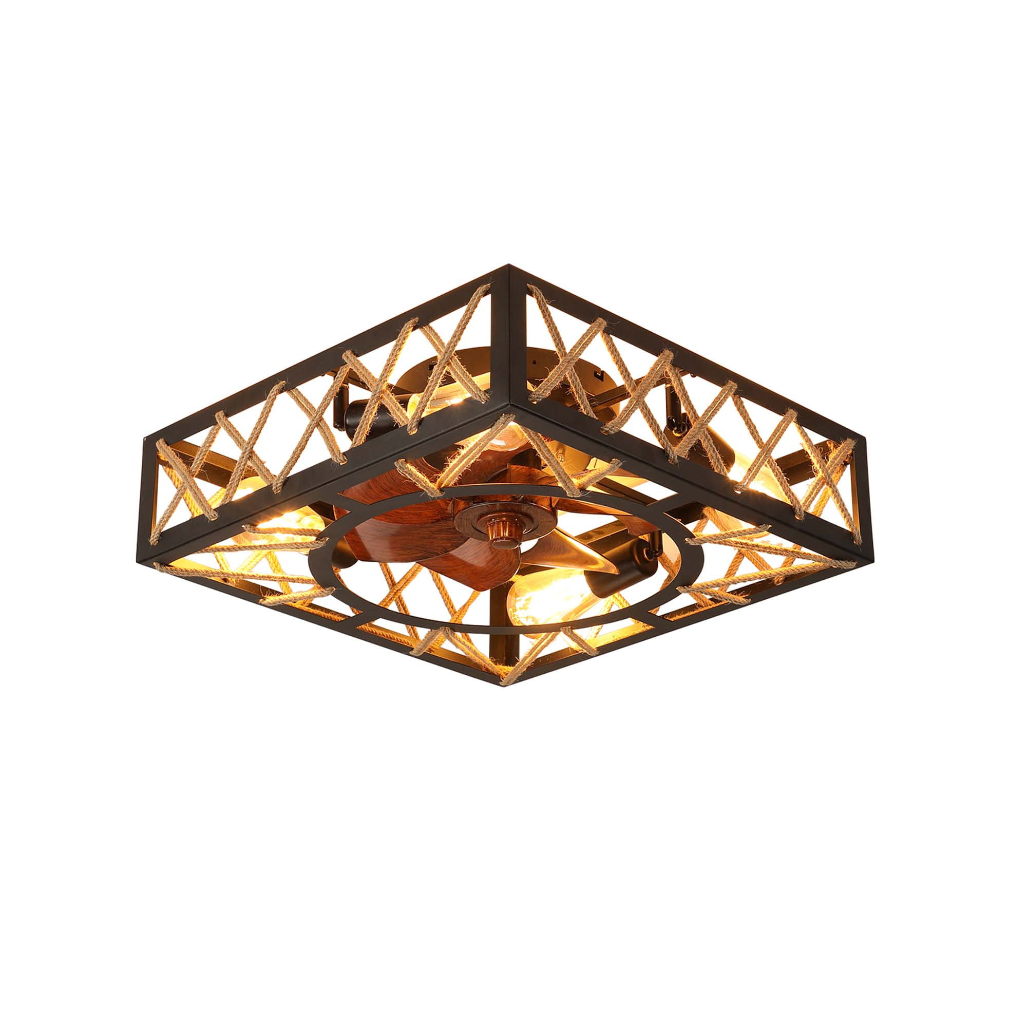 Aukfa Modern Low Profile Drum Cage Ceiling Fan with Light - Remote Control, Bladeless, 360-Degree Oscillating Design