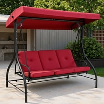 TLSUNNY 3-Seat Outdoor Porch Swing Chair with Canopy, Convertible Bed with Stand, Adjustable Backrest for Garden, Balcony, Deck