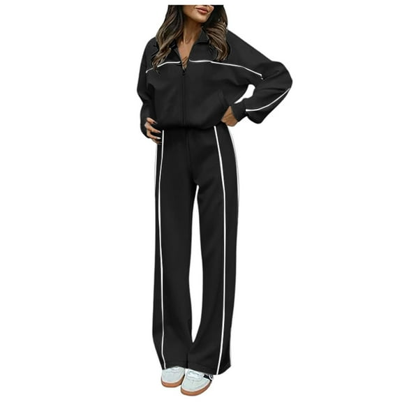 Two Piece Sets for Women Tracksuit Long Sleeved Zip Up Sweatshirt Wide Leg Pant Workout Set Sweatsuit Sports Outfit