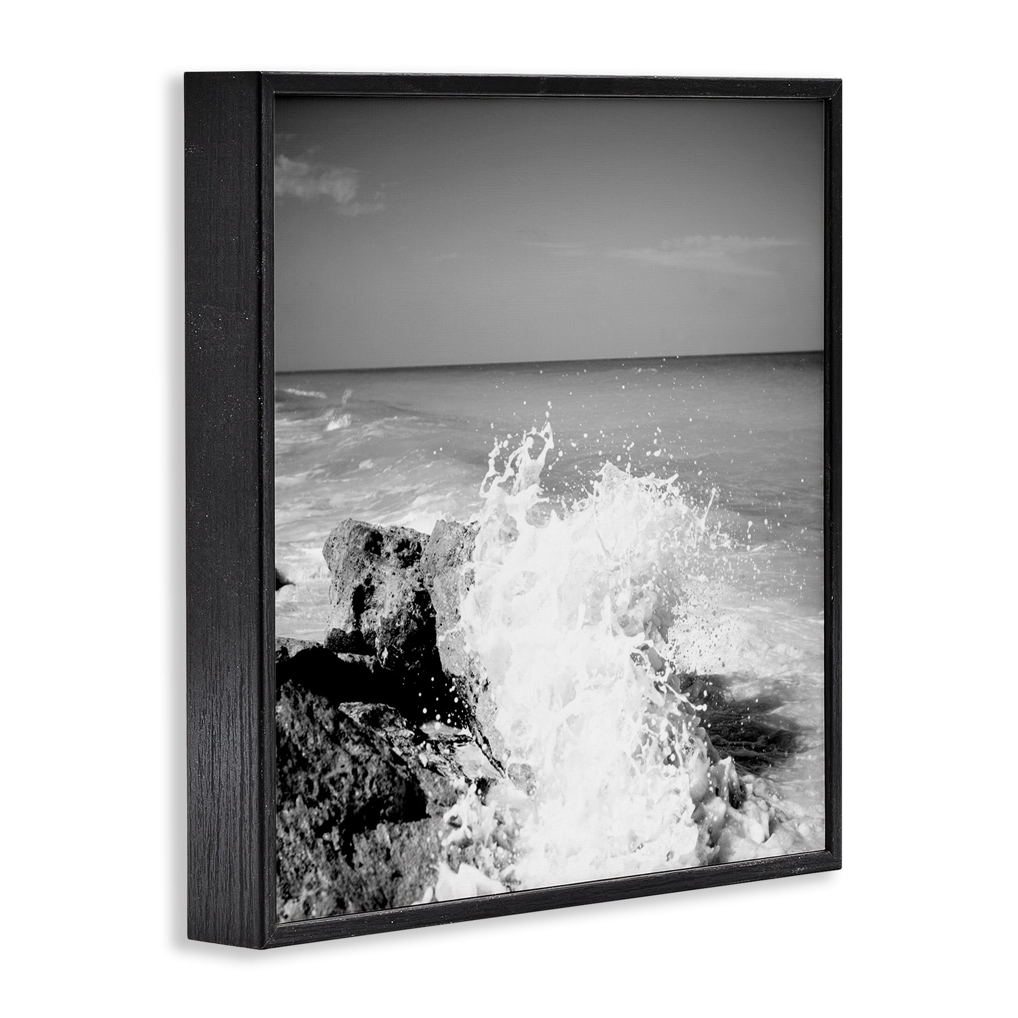 Stupell Industries Splashing Rough Waters Coastal Photography Black Framed Art Print Wall Art, 24 x 24