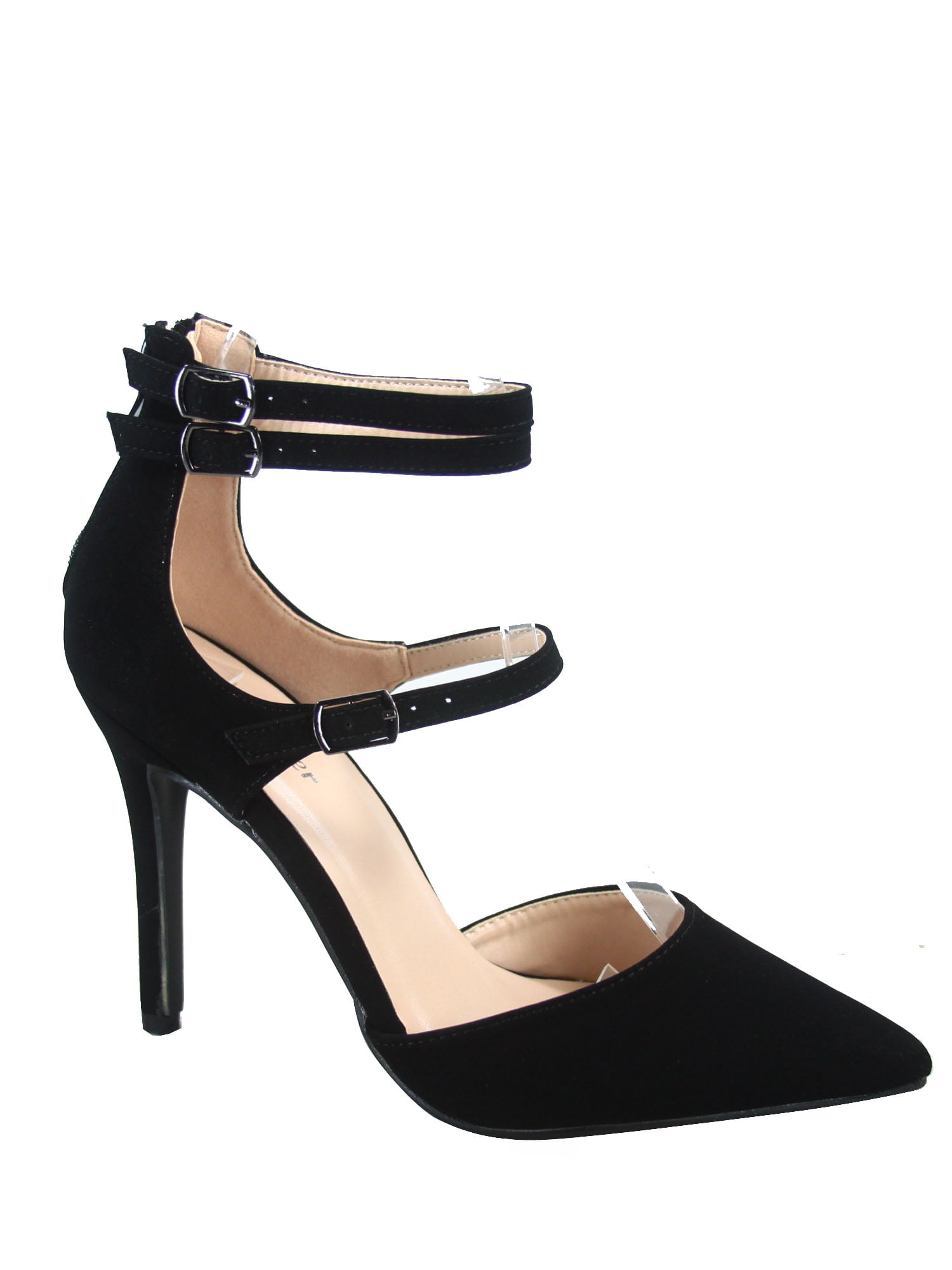 Young6 Women's Pointy Toe Ankle Strap Zipper Stiletto Pumps Shoes