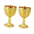 thumbnail image 2 of bedienty 2x Goblet Easy Clean Retro Design Embossed Wine Decorative Craft Glass Alloy gold yellow 4.3x7cm, 2 of 4