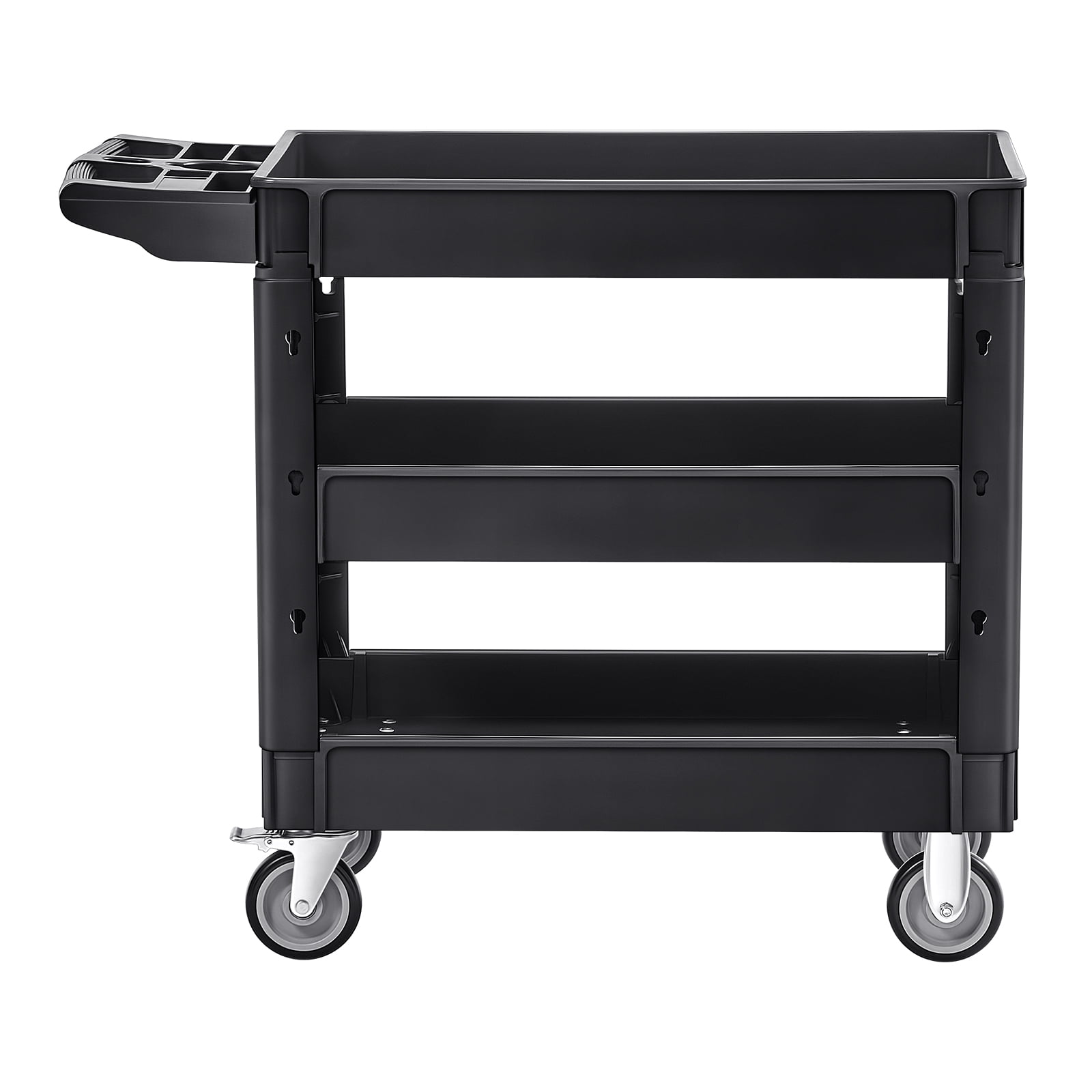 3-Shelf Utility Cart 550 lbs Capacity 5 Inch Lockable Swivel Wheels Polypropylene for Warehouse Garage Office
