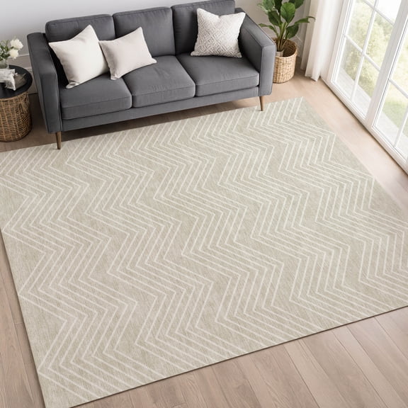 Addison Rugs Chantille Indoor/Outdoor Transitional Geometric Beige Machine Washable Rectangle Rug, 10' x 14'