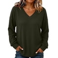 thumbnail image 2 of Tqcoqu Women's Ribbed V‑Neck Sweatshirt, Loose Long Sleeve Knit‑Like Pullover Casual Loungewear Top, 2 of 9