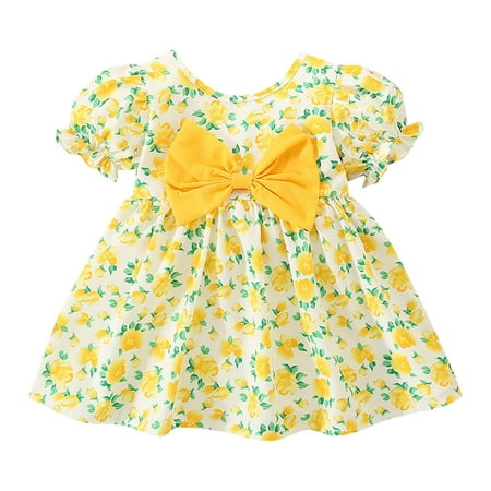

Little Girls Dress Toddler Short Sleeve Bowknot Floral Printed Princess Dress Dance Party Dresses Clothes Kids Baby Sweet Sundress Outwear Leisure Dailywear