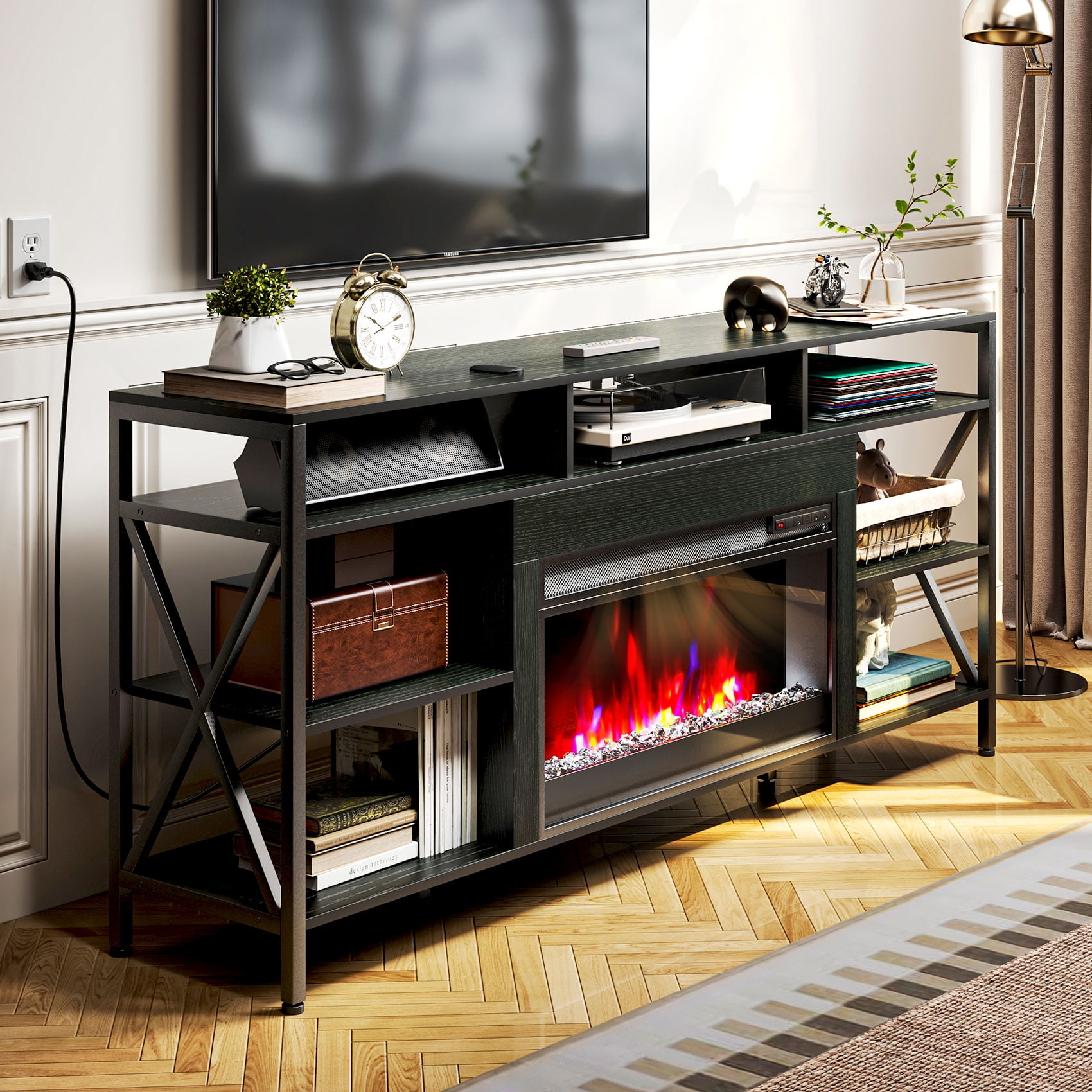 TCHOMENY Electric Fireplace LED TV Stand, Space Heater for Indoor