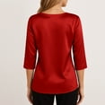 thumbnail image 4 of Hearthz Silk Satin Blouses for Women Dressy Cowl Neck Womens 3/4 Sleeve T Shirts Loose Basic Shirt Tshirt Business Work Shirts, 4 of 7
