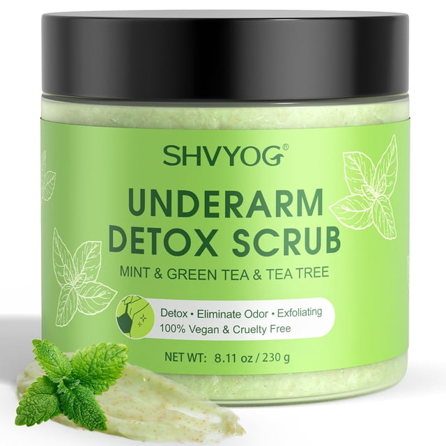 Exfoliante desintoxicante para axilas SHVYOG, té verde con menta y árbol de té, 240 ml