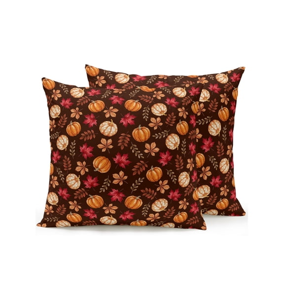 Outdoor Pillows Waterproof, Thanksgiving Fall Bedding Throw Pillows with Insert for Couch Sofa Bed, Orange Pumpkin Maple Leaf Botanical Brown 16x16 Inch Pillowcases Decorative Patio Pillow Set of 2