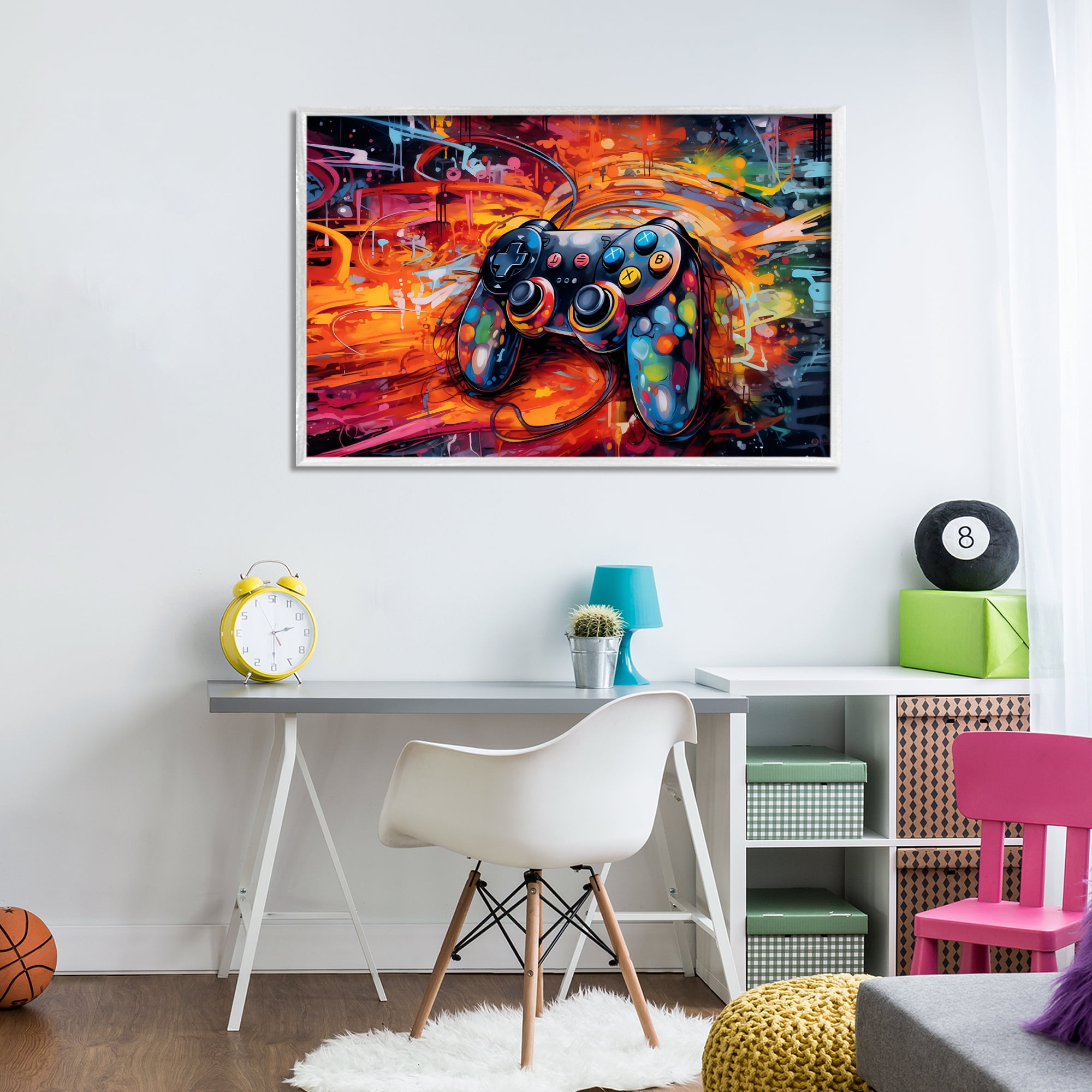 Stupell Industries Gaming Swirl Controller Energy White Framed Giclee Art, design by Creative Studio