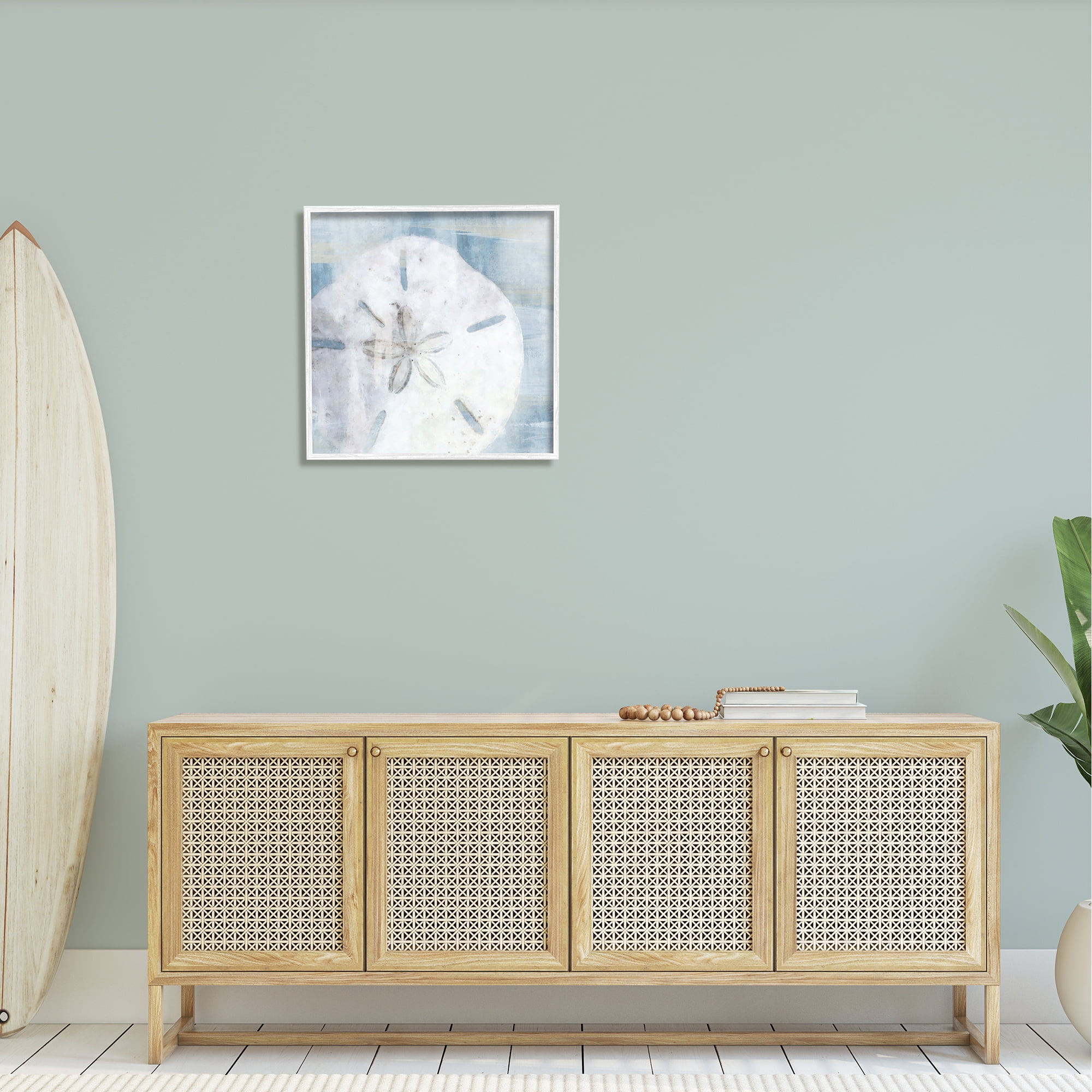 Stupell Pastel Blue Sand Dollar Seashell Landscape Painting White Framed Art Print Wall Art