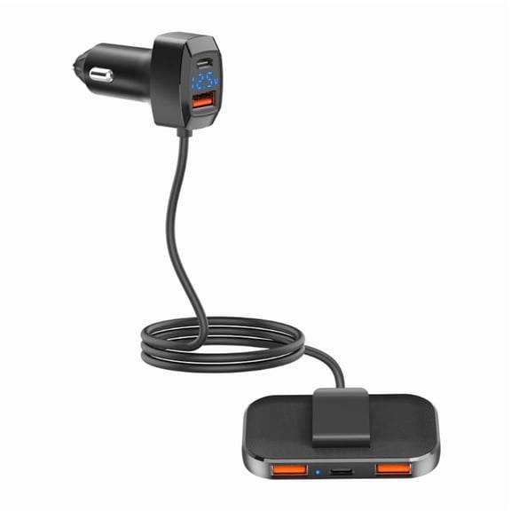 5 Multi Port USB Car Charger Adapter for Multiple Devices, Car Cigarette Lighter Adapter w/ Cable for Back Seat Charging