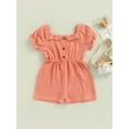 thumbnail image 2 of goowrom Little Girls Short Pleated Bodysuit, Short Sleeve Front Buttons Square Neck Romper, 2 of 9