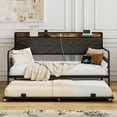 thumbnail image 2 of VECELO Twin Size Modern Sturdy Daybed with Trundle and Upholstered Storage Headboard, Sofa Bed with Charging Station for Living Room, Bedroom and Guest Room, Black, 2 of 12