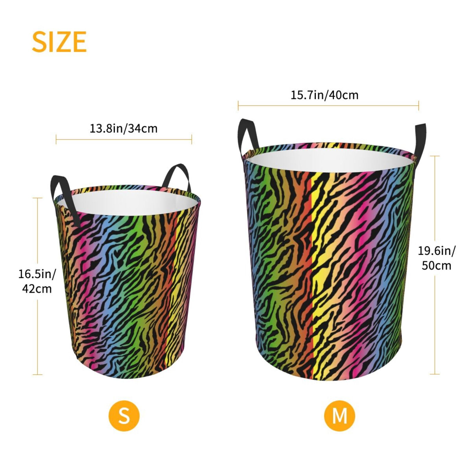 Large Laundry Basket with Handles - Multicolor zebra print cool Kids Baby Dirty Clothes Laundry Hamper for Bedroom Aesthetic
