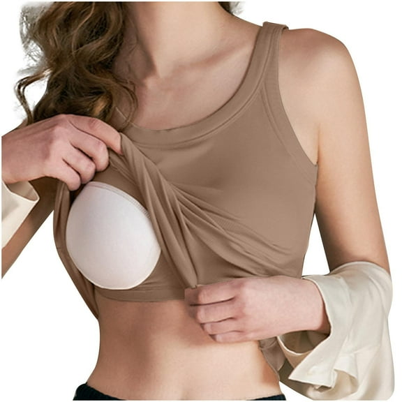 JGGSPWM Tank Top with Built in Bra for Women Sports Cute Cami Shirts Spring Summer Workout Camisoles Sleeveless Under Clothes Brown 4XL