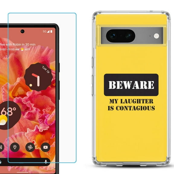 Slim-Fit Gel TPU Phone Case for Google Pixel 7, with Tempered Glass Screen Protector, by OneToughShield ® - Laughter
