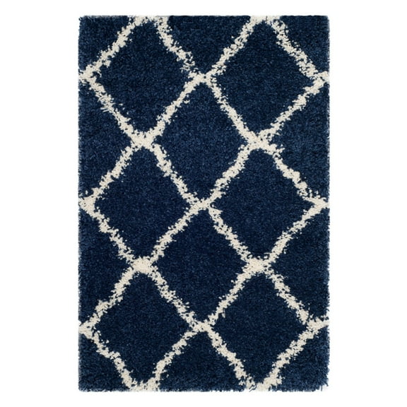 SAFAVIEH Hudson Aline Geometric Shag Area Rug, Navy/Ivory, 2' x 3'