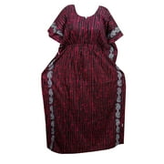 Mogul Women's Kaftan Dress Cotton Pink Black Printed Kimono Mummuu Caftan XXL