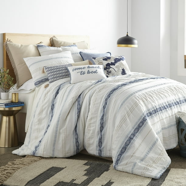 Levtex Home Pickford Comforter Set King Cal King Comforter Two King Pillow Cases Blue Taupe Off White Jacquard Tribal Comforter 106 x 94in. and Pillow Case 36 x 20in. Cotton Walmart Business Supplies