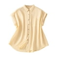 thumbnail image 1 of UAMVSH Cardigans en Coton et Lin pour Femmes Mode Coupe Ample Manches Courtes avec Poches Vestes Décontractées à Col Rabattu (TG, Beige), 1 of 7
