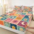thumbnail image 5 of Homewish Cartoon Sun and Moon Bed Sheets for Kids, Colorful Patchwork Full Size Sheets, 4pcs, 1 Flat Sheet, 1 Fitted Sheet and 2 Pillowcases, 5 of 6