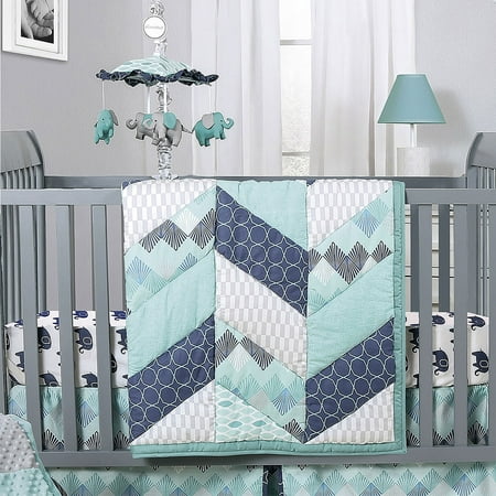 Mosaic Elephant And Geometric 5 Piece Baby Boy Crib Bedding Sets