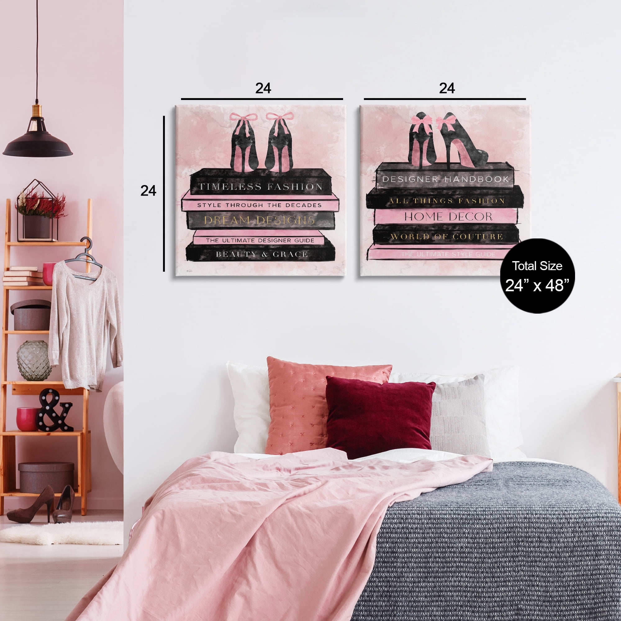 Stupell Industries Pink Heels Atop Books 2 Piece Canvas Wall Art Set, design by Natalie Carpentieri