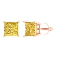 thumbnail image 2 of 3 Ct Princess Cut Studs Yellow Crystal 14K Rose Solid Gold Everyday Dainty Earrings Screw Back, 2 of 7